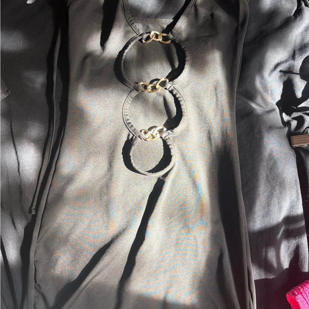 SOLD - SHEIN Black Dress with Gold Chain Accents